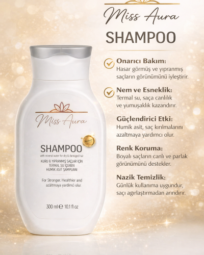 Kuru ve Yıpranmış Saçlar için Şampuan – Termal Su ve Humik Asit İçerikli, 300 ml